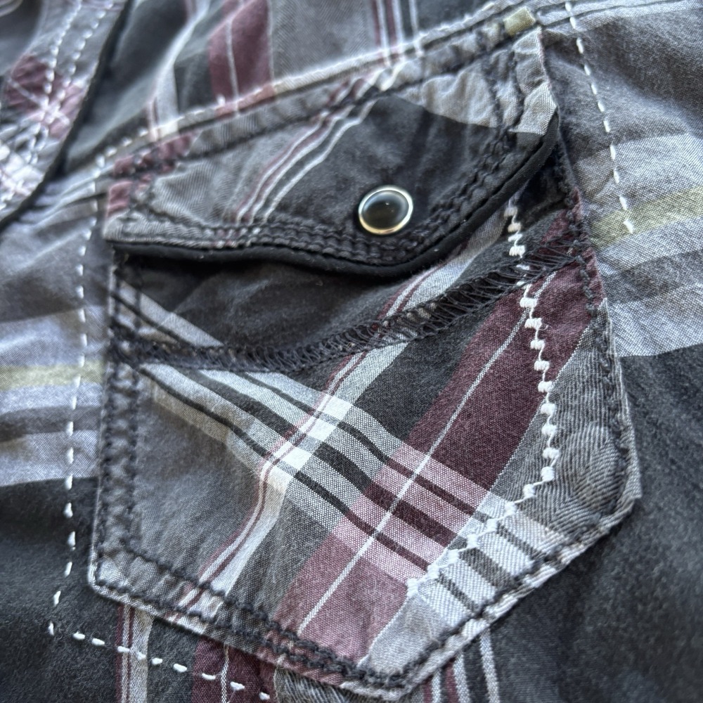 BKE Slim Fit Stretch‎ Plaid Snap Shirt Mens Medium Western Double-Stitched Yoke - Picture 6 of 13